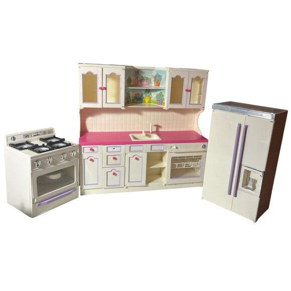 Tyco Vintage Kitchen Littles Deluxe Kitchen Center Refrigerator Stove WORKS READ - Picture 1 of 15